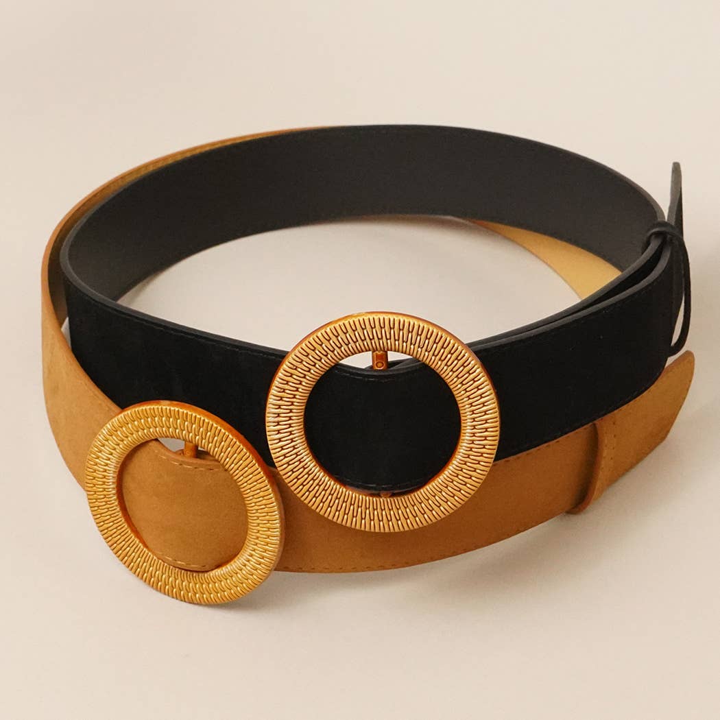 Solid Color Suede w Round Buckle Belt