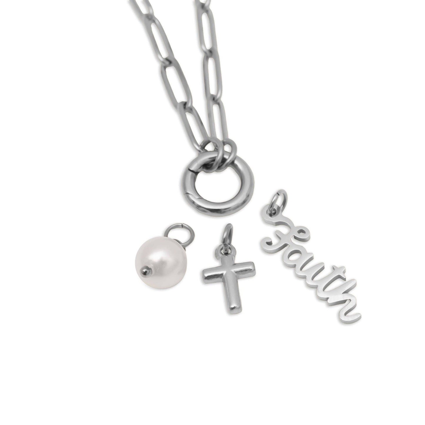 Gold Stainless Steel Faith Charm Holder Necklace Gift Set