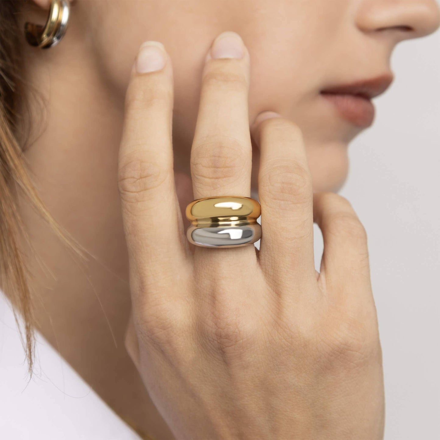 Gold Stainless Steel Mixed Metal Statement Huggie Earrings