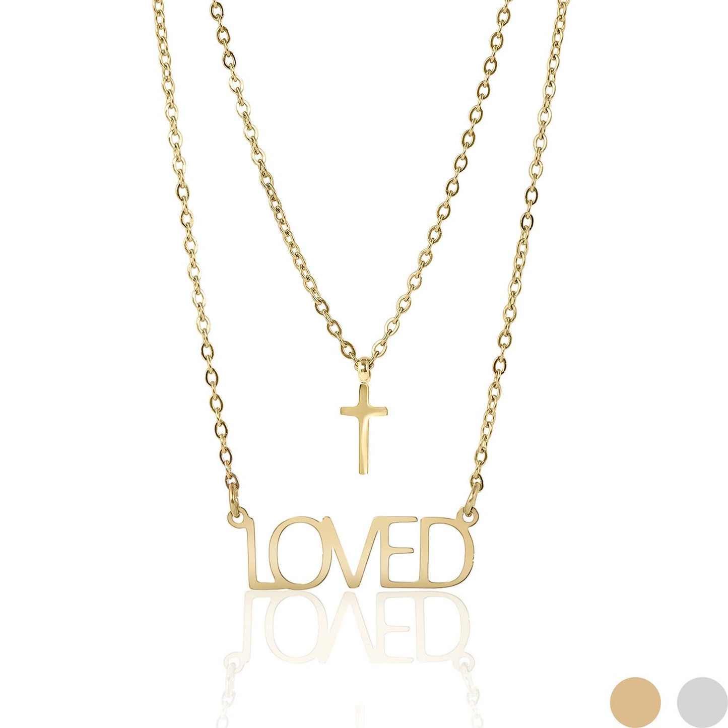 Stainless Steel "Loved" Layered Cross Necklace