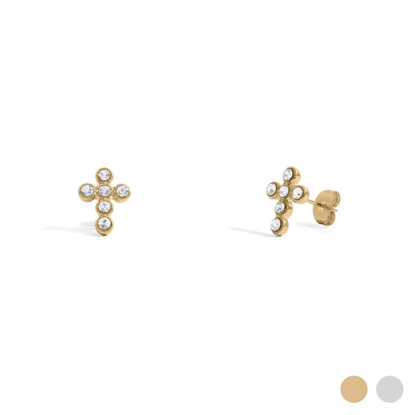 Stainless Steel Round Stone Cross Earrings