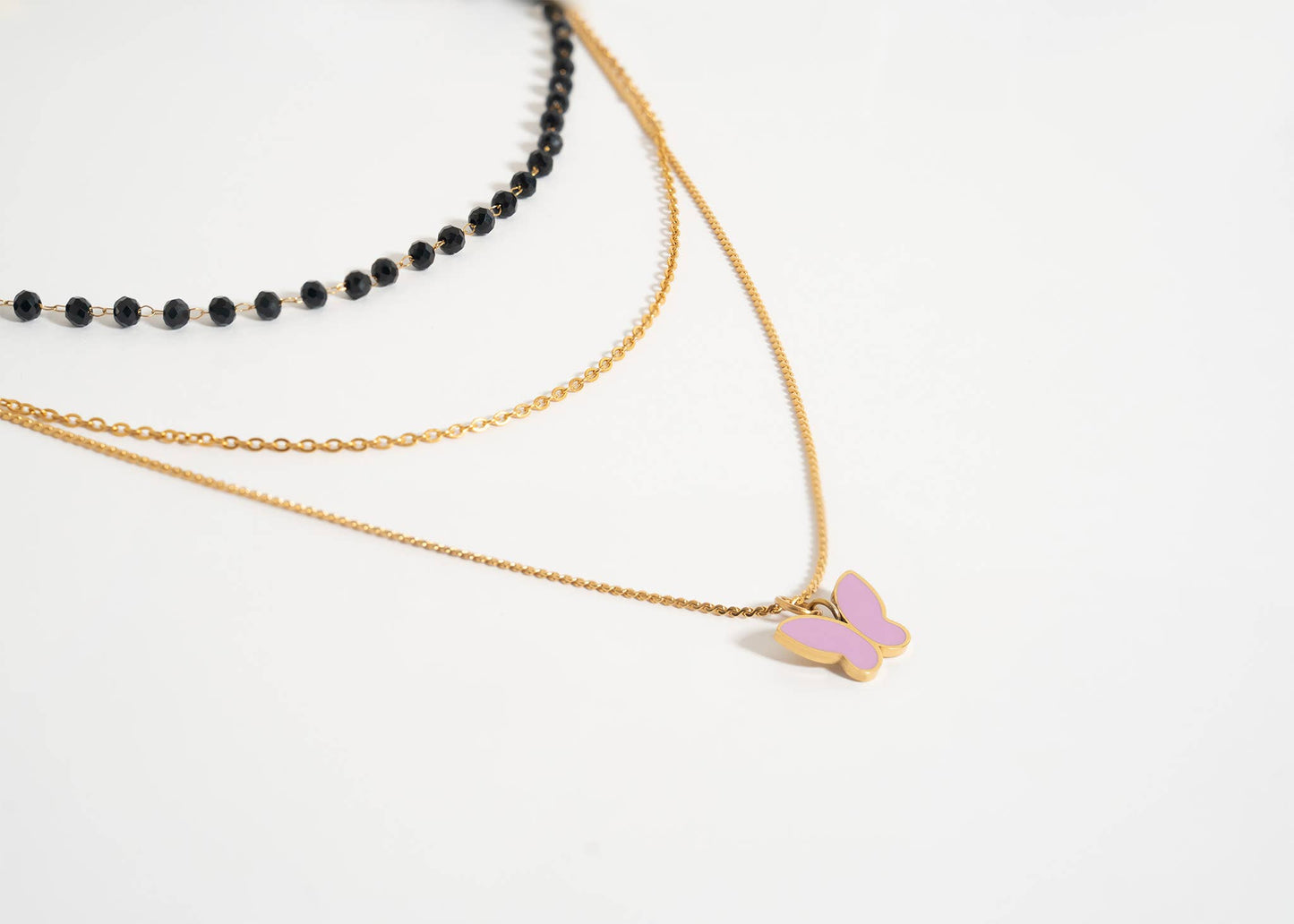18K Gold PVD Stainless Steel 3 Row Layering Necklace Magnetic Clasp