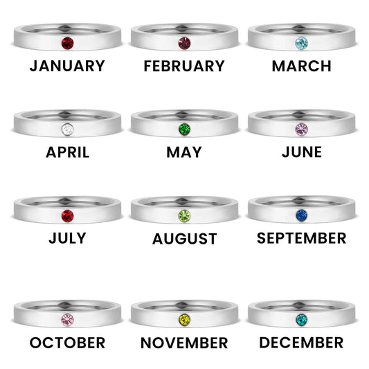 Stainless Steel Birthstone Engravable Stacking Ring