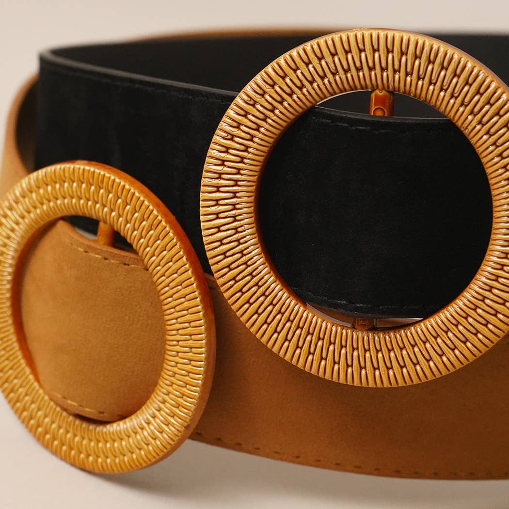 Solid Color Suede w Round Buckle Belt
